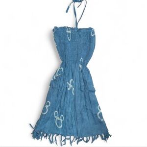 SOLD Disney Blue Tie Dye Hawaiian Halter Dress with White Mickey Patterns